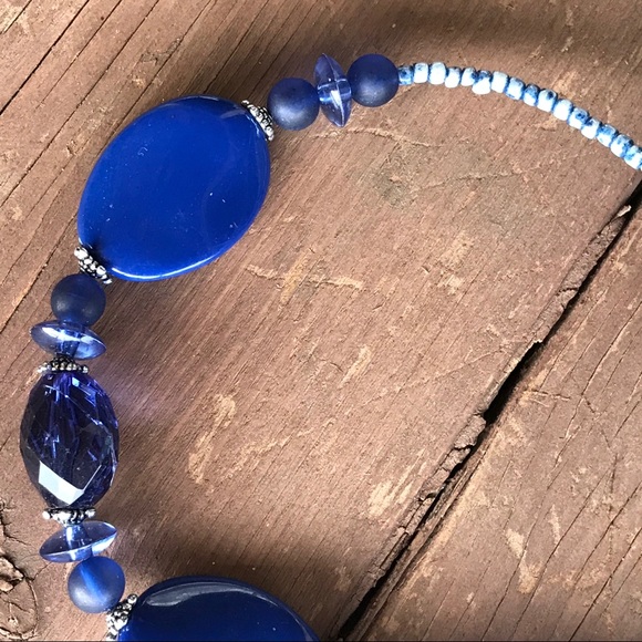 Vintage Cobalt Blue Beaded Necklace 11” - Picture 5 of 12